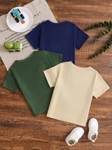 paquete de 3 camisetas de manga corta con cuello redondo para niños pequeños con estampado de coches y camiones de dibujos animados, de uso diario y para la escuela, para el verano