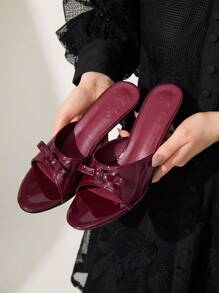 Versatile Fashion Wine Red Women High Heel Sandals With Bowknot Spring Shoes Spring Break Easter Prom Heels - Burgundy - View 3