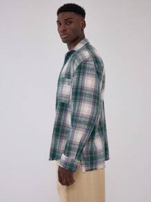 Musero Distressed Hem Button Up Flannel Shirt