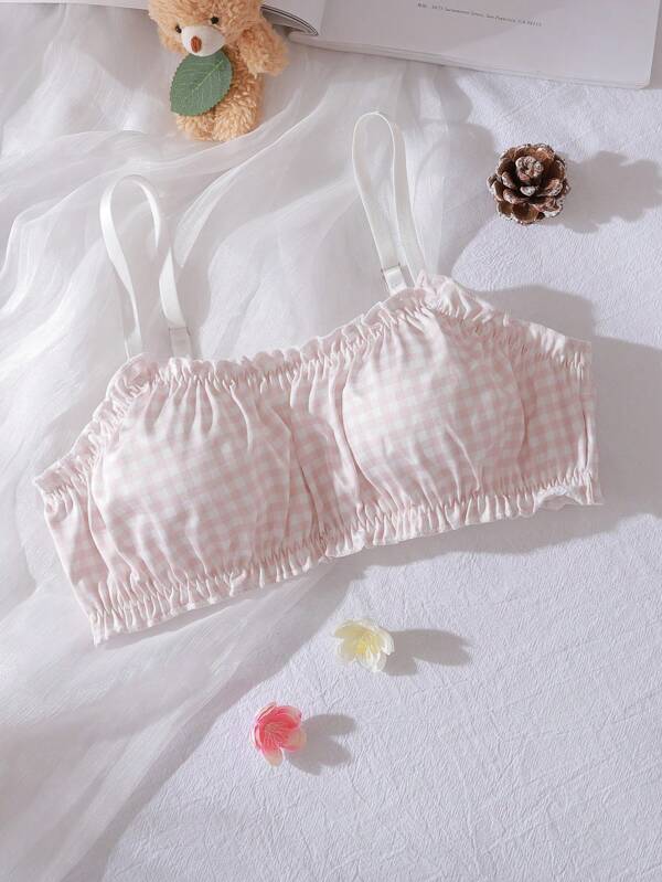 Tween Girl Plaid Frill Trim Comfy Underwear