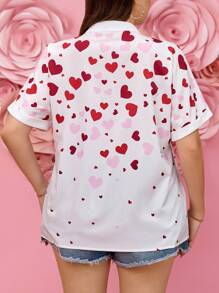 SHEIN LUNE 大码女式红心情人节春夏短袖衬衫领红心图案休闲时尚节日日常女士衬衫浪漫休闲情人节女装生日女士礼服派对衬衫优雅办公装，大码女士优雅通勤简约时尚百搭畅销衬衫，春夏百搭流行设计时尚日常穿着优雅衬衫女式衬衫