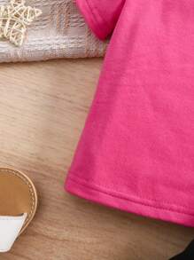 SHEIN Sommer Set für Babymädchen, bestehend aus süßem gestricktem T-Shirt mit rosa Buchstabendruck und Shorts mit elastischem Bund