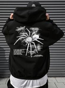 Manfinity Dauomo Men's Spider Web & Slogan Vintage Pattern Long Sleeve Hoodie - Black - View 1