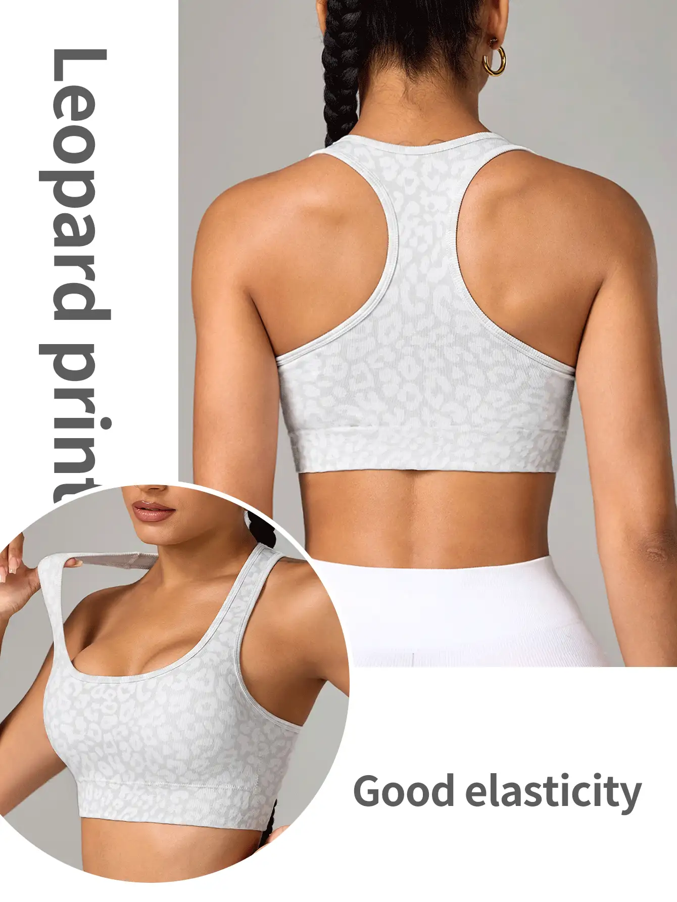 Easithlete 1pc Women Leopard Print Round Neck Sports Bra - Multicolor - View 2