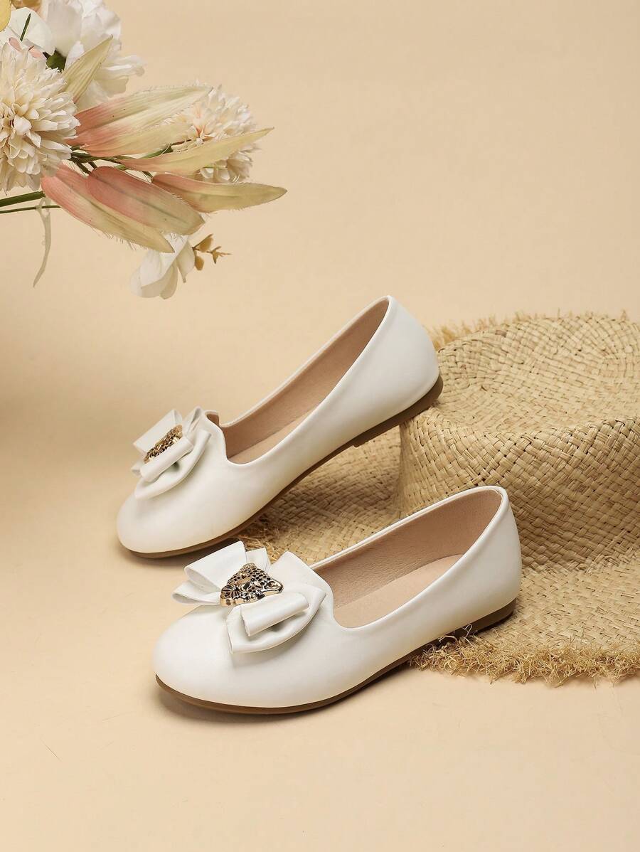 أحذية مسطحة جديدة أنيقة وراحة للأطفال ، أحذية أميرة مزينة بفيونكة للفتيات، أحذية كاجوال مسطحة