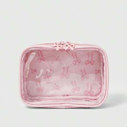 ROMWE Kawaii Túi đựng đồ trang điểm trong suốt in hình bướm dễ thương, Túi đựng đồ vệ sinh cá nhân di động hình vuông, Mã số 1085369