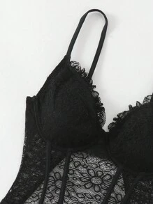 女士黑色蕾丝性感支撑连体泳衣（带骨），夏季 - 黑色 - 查看 6