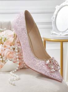 CUCCOO HITCHD 女士时尚优雅水晶装饰高跟鞋情人节款 - 粉色 - 查看 3