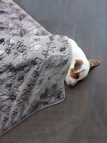 1pc Paw Print Square Design Pet Blanket, Thin & Comfortable, Suitable For Small/Medium/Large Pets All Year Round - Grey - View 3