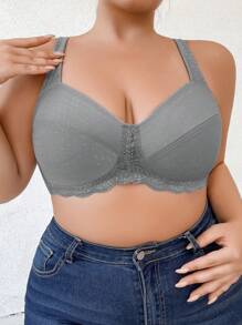 1pc Plus Size Wireless Thin-Cup Bra, Suitable For Wedding Season - Grey - View 6