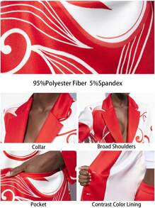 Maija White Floral Printed Red Women Blazer Jacket, Suitable For Spring/Summer Holidays,Festival - Red - View 2