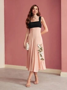 MOTF PREMIUM SQUARE NECK COLORBLOCK APPLIQUE LONG DRESS,VALENTINE'S DAY OUTFIT,SPRING/SUMMER - Pink - View 5