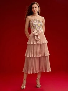 MOTF PREMIUM VESTIDO TUBO DRAPEADO CON FLORES DE LENTEJUELAS DE CONTRASTE, ATUENDO PARA EL DÍA DE SAN VALENTÍN