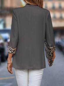 SHEIN Clasi Chaqueta informal de mujer con estampado de leopardo y parches, cuello de solapa - Otoño