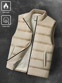 Manfinity EZcore 1pc Men's Thermal Lined Zipper Vest Coat In Loose Fit - Apricot - View 1