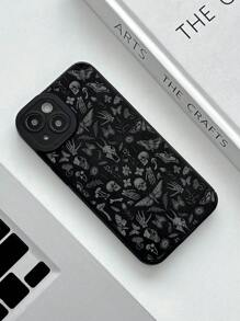 ROMWE Goth 骷髅和蝴蝶图案印花柔软手机壳，适用于 ，万圣节 - 彩色 - 查看 7