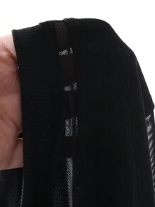 DAZY Camiseta ajustada de manga larga con cuello en V y splicing de malla para mujer