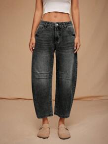 Forever 21 Autumn/Winter New Low-Rise Carrot Fit Faded Light Wash 7/8 Length Personalized Street Style Loose Fit Jeans - Black - View 7