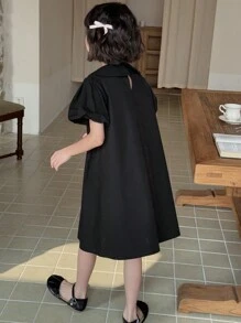 DAZY فستان كاجوال وأنيق للفتيات المراهقات بياقة بولو وأكمام قصيرة، لون سادة لليوم النتيجة