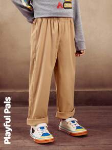 SHEIN 1pc Young Boys Straight Solid Color Gentleman Casual Pants, Basic Design Suitable For School And Outdoor Play, Spring/Summer Outfits - Yellow - View 4