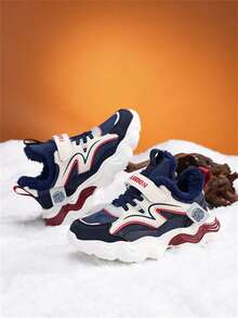 1 双儿童跑步鞋，带魔术带，厚底运动鞋，轻质 EVA 鞋底，保暖内衬冬季保暖鞋，蓝色 - 藍色 - 查看 2