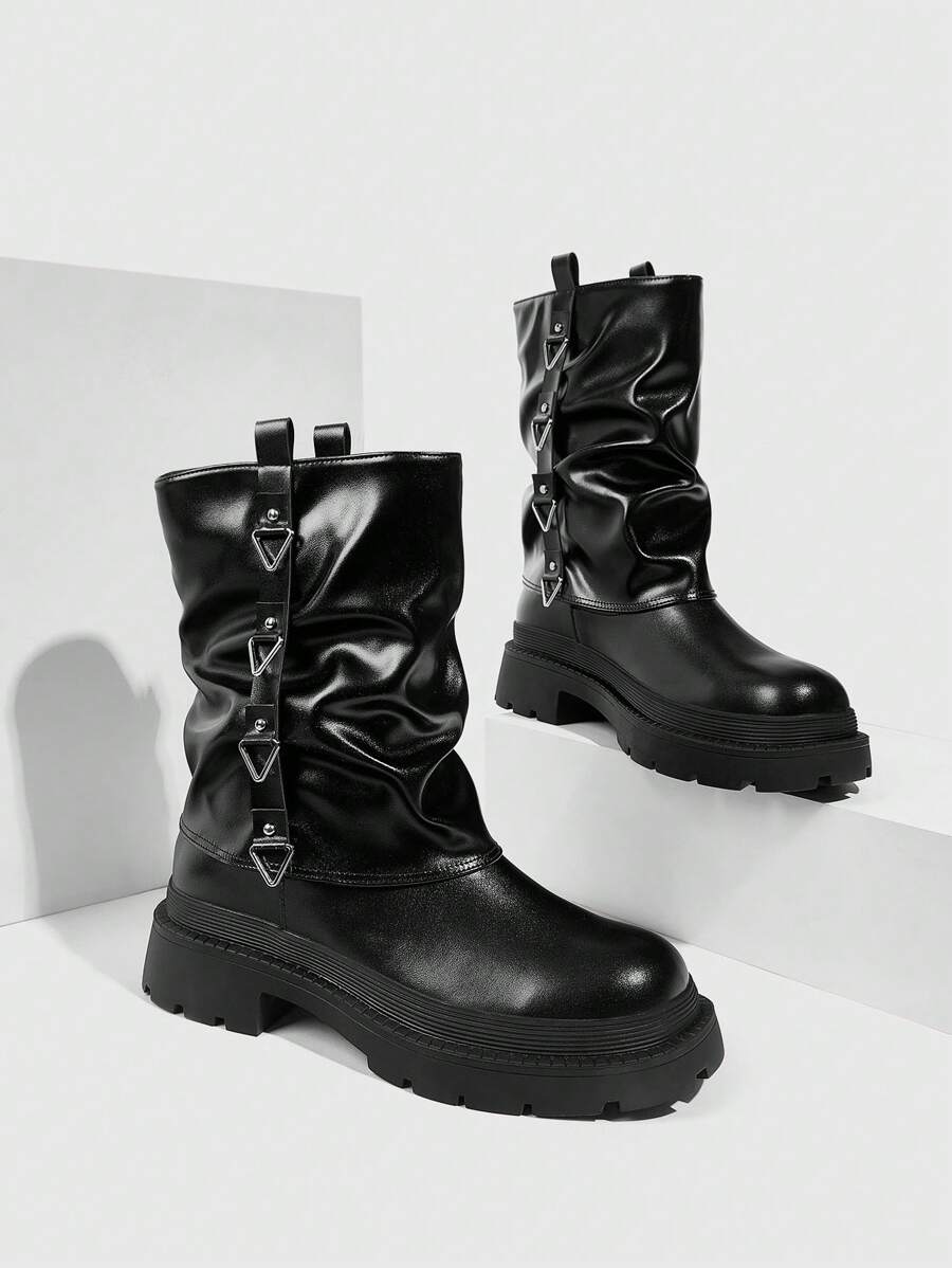 CUCCOO GRLICON 女士踝靴，Y2K风格、朋克风格、机车风格、酷女孩风格，适合万圣节、圣诞节、派对等场合 - 黑色 - 查看 1