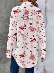 SHEIN LUNE Casual Minimalist New Year Element Pattern Loose Long Sleeve Women Blouse, Suitable For Autumn Winter New Years Women - Multicolor - View 3