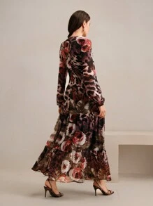 Anewsta Abito lungo elegante da donna con stampa di orchidee viola, fluido e di aspetto divino - Viola chiaro - Visualizzare 2