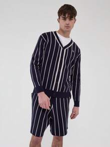 Musero Knit Button Up Striped Cardigan