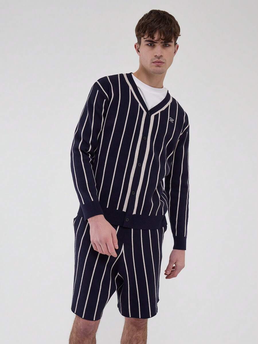Musero Knit Button Up Striped Cardigan