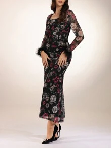 Modelyn Rochie de dama lunga din pene de curcan Rochii lungi de seara - Multicolor - Vizualizare 5