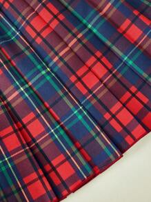 SHEIN Explorewe Tween Girls Casual Chic Letter Print Jacket And Plaid Pleated Skirt 2 Pieces Set - Red - View 5