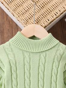 Fashionable Baby Girls' Green Cable Knit Warm Sweater - Mint Green - View 4