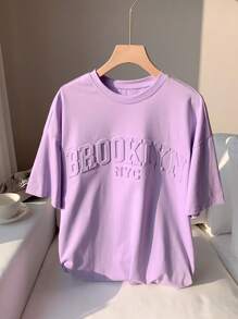 Comfortcana Letter Embossed Drop Shoulder Tee - Purple - View 4