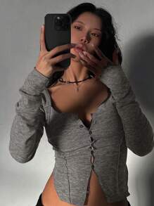 DAZY Blusa informal de manga larga con botones frontales para mujer, para uso diario