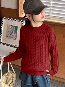 DAZY Tween Girl Plain Crew Neck Sweater Fall,Winter - Burgundy - View 5