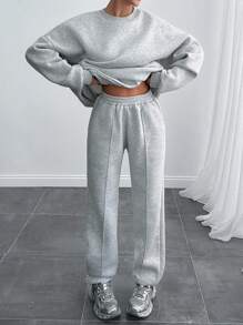 EURMUSE Bộ đồ oversize màu xám nhạt pha trộn dành cho nữ, thường ngày, mặc hàng ngày - Xám - Xem 3