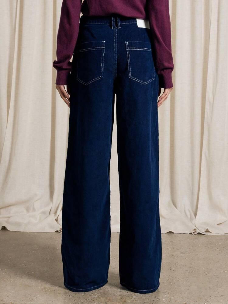 Wide Leg Corduroy Pants With Flared Design
