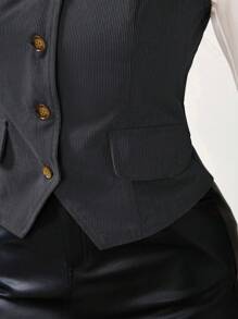 Modelyn Veste sans manche casual à boutonnage simple de couleur unie pour femme, Automne - Gris foncé - Voir 5