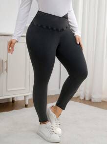 SHEIN LUNE 加大码女式雪花交叉腰线修身紧身裤，度假女士，西装女士，机场女士，春夏