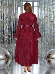 SHEIN Clasi 翻领裹腰收腰中长连衣裙，秋季时尚 - 紅色 - 查看 2