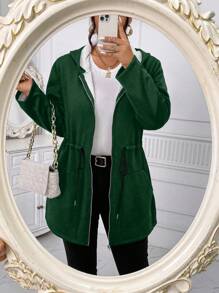 Calvaya Plus Size Winter Cinched Waist Lined Hooded Zip-Up Fleece Jacket - Green - View 4