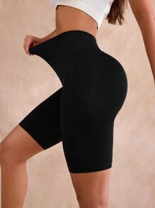 Seamluxe SHEIN Sport Shorts deportivos casuales sin costuras de unicolor para mujer, Short de sudor, Short de gimnasia, Short de ciclista
