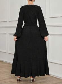 Mulvari Women Modest Long Knitted Sweater Dress, Round Neck Pullover For Everyday Wear, Autumn/Winter - Black - View 2