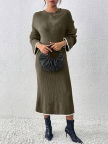 Calvaya Vestido de punto informal con ribete de contraste