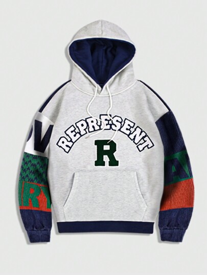 Street Life Men's Letter Print Long Sleeve Pouch Drawstring Hooded Sweatshirt, Casual For Autumn/Winter