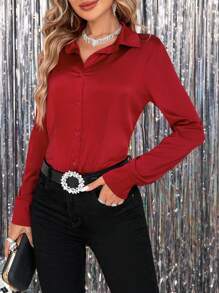 SHEIN Clasi Women Bodysuits Christmas - Burgundy - View 3