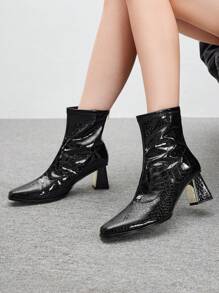 CUCCOO BIZCHIC Botas de tobillo de tacón alto de unicolor y elegante para mujer con cremallera, ideales para Año Nuevo y días festivos - Negro - Ver 2