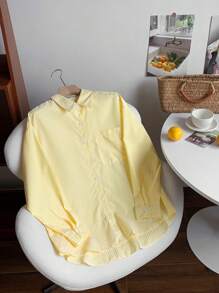 Comfortcana 女士条纹印花简约日常长袖衬衫、长袖上衣 - 黃色 - 查看 4