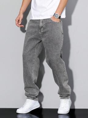 Manfinity Homme Jeans en denim fuselé délavé pour hommes, style décontracté